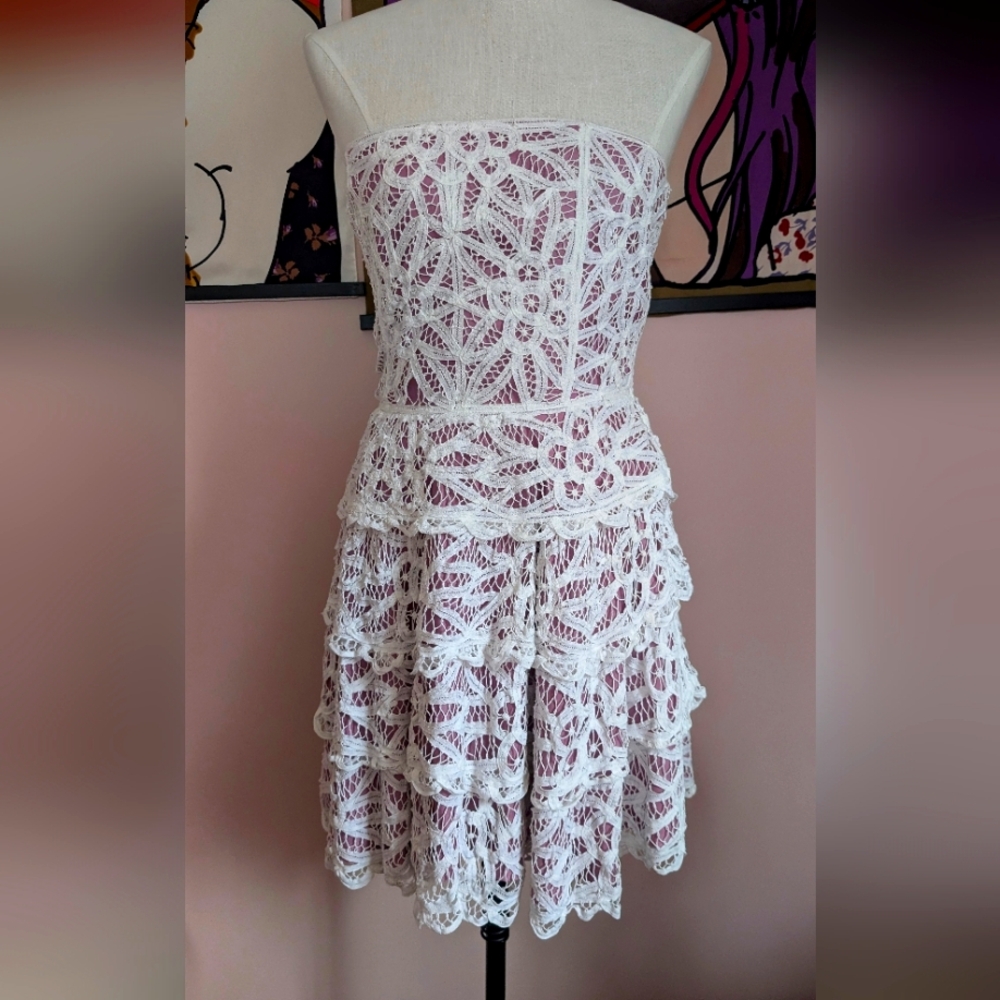 Vintage Betsey Johnson White Lace Strapless Dress